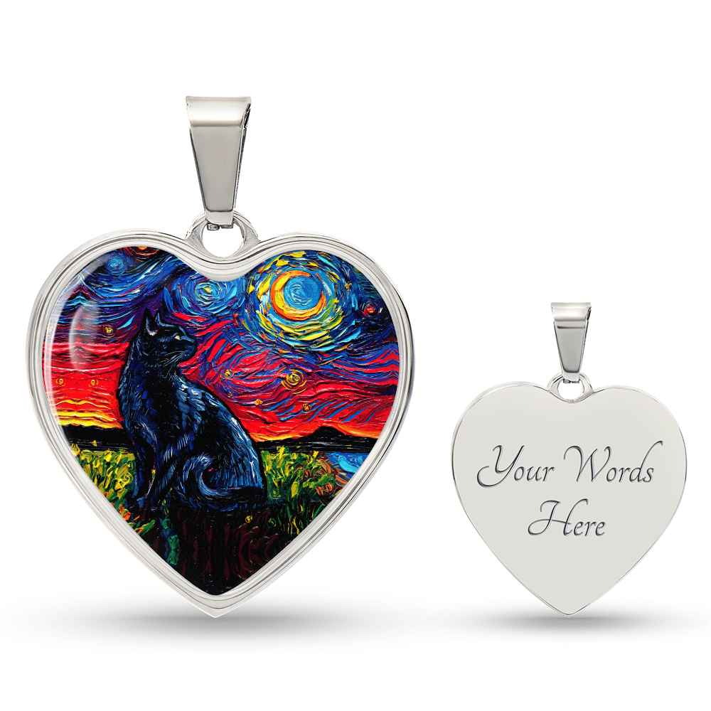 Black Cat 2 Starry Night Heart Necklace