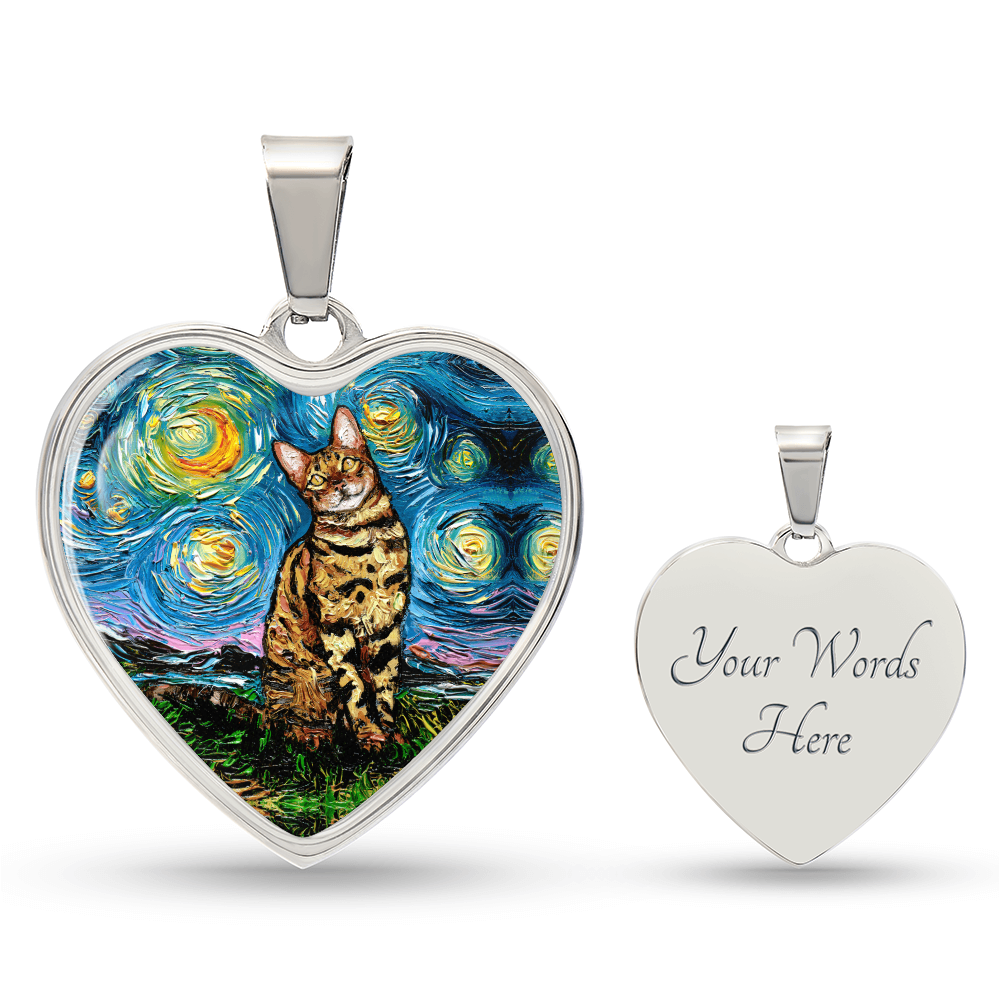 Bengal Cat Starry Night Heart Necklace