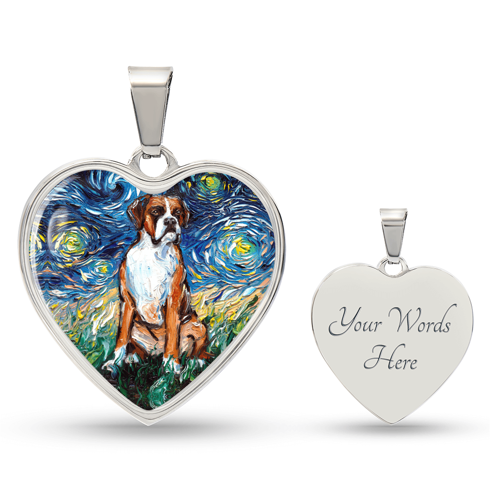 Boxer Starry Night Heart Necklace