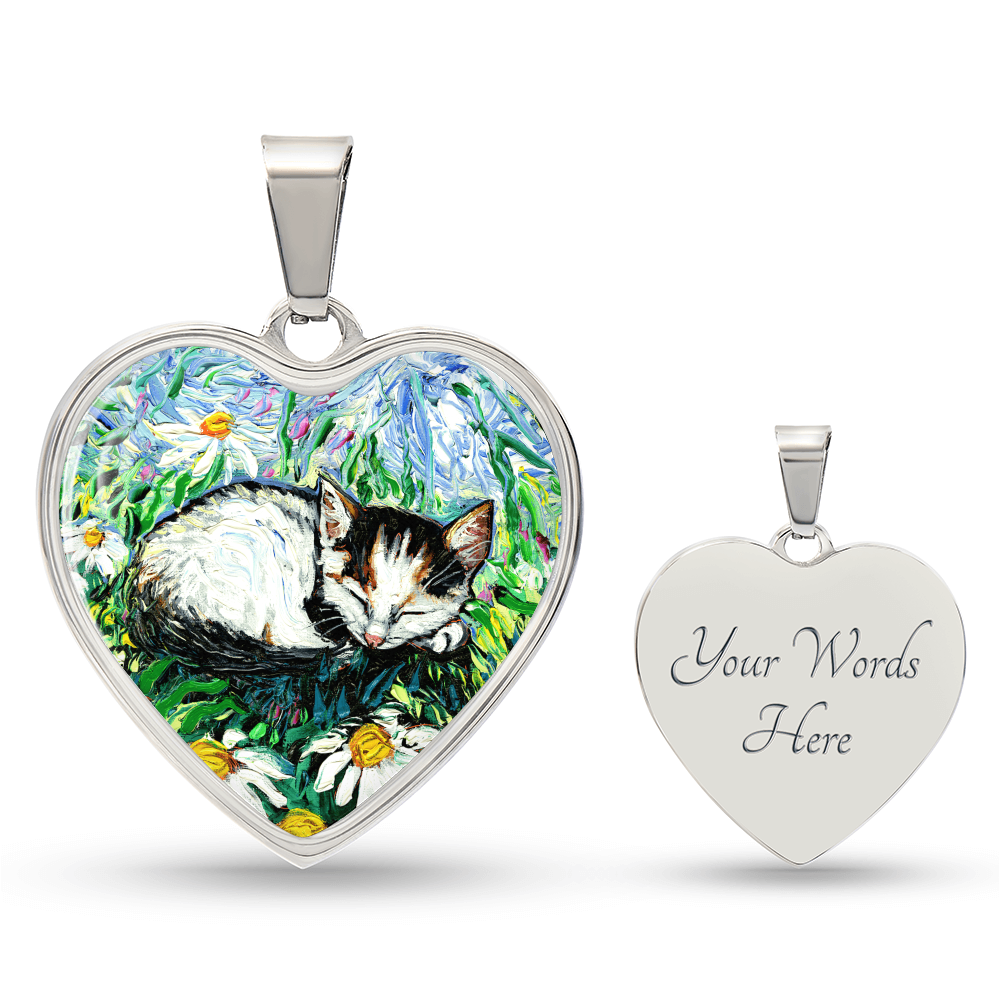Kitten Sweet Dreams Starry Night Heart Necklace