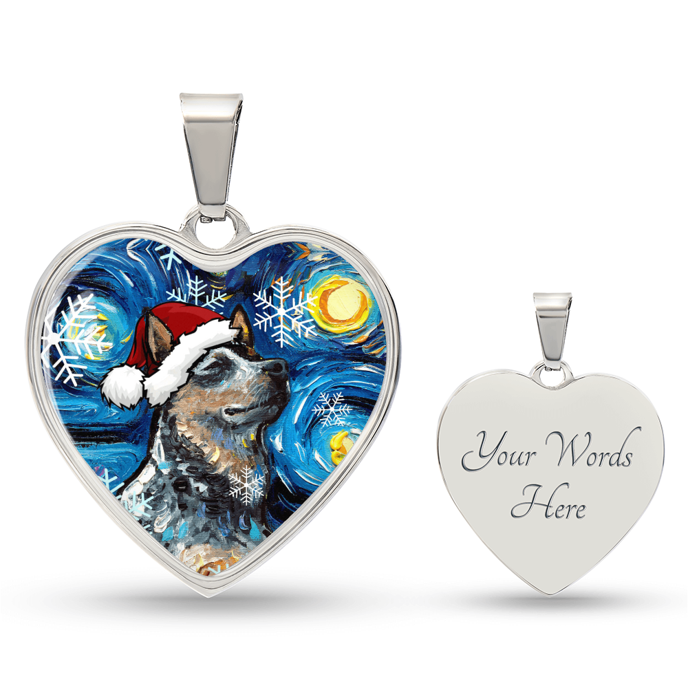 Blue Heeler Christmas Heart Necklace