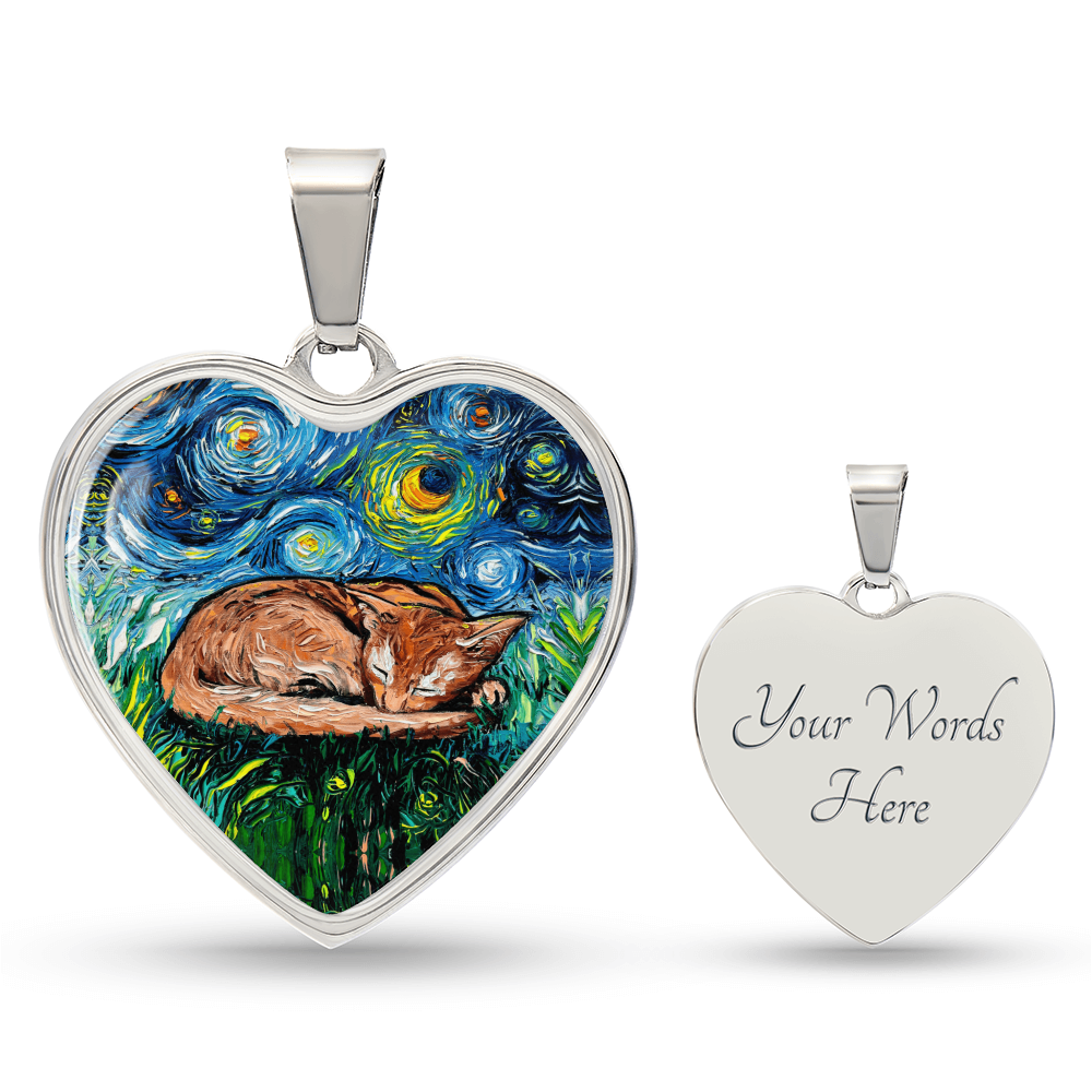 Abysinnian Cat Starry Night Heart Necklace