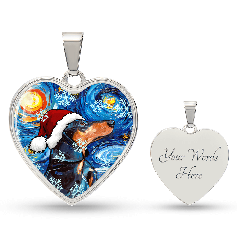 Santa Black and Tan Dachshund Heart Necklace