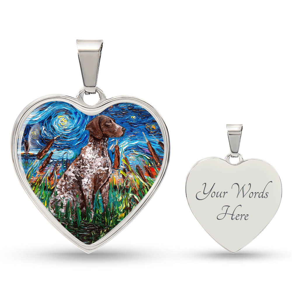 Brown German Short Hair Pointer Starry Night Heart Pendant