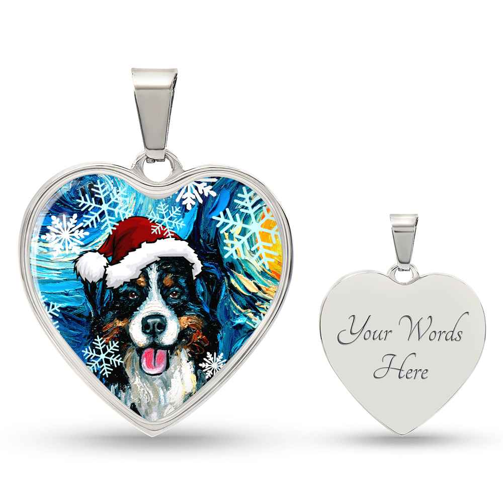 Santa Bernese Mountain Dog Heart Necklace