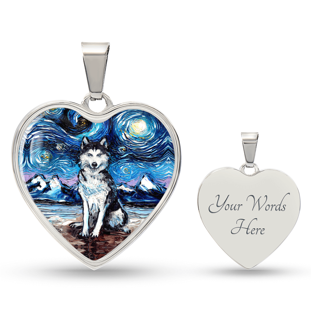 Husky Starry Night Heart Necklace