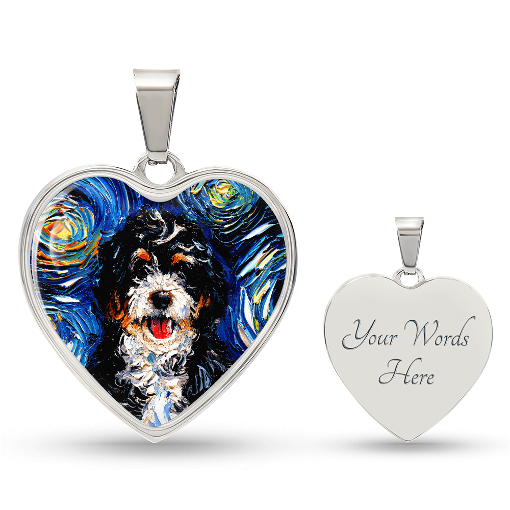 Bernedoodle Starry Night Heart Necklace
