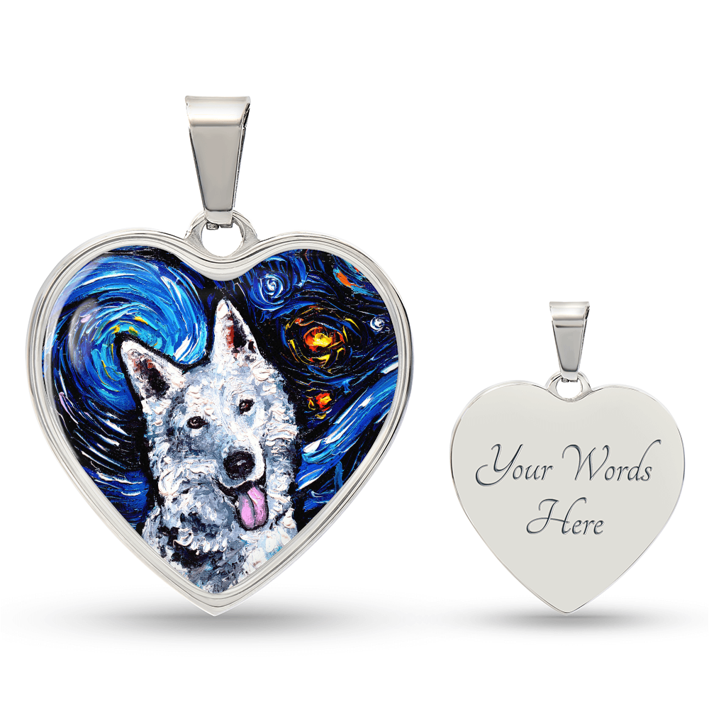 Swiss Shepherd Portrait Starry Night Heart Necklace