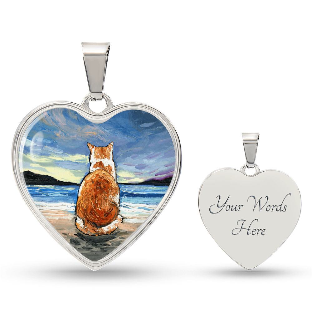Beach Days - Orange and White Tabby Heart Necklace