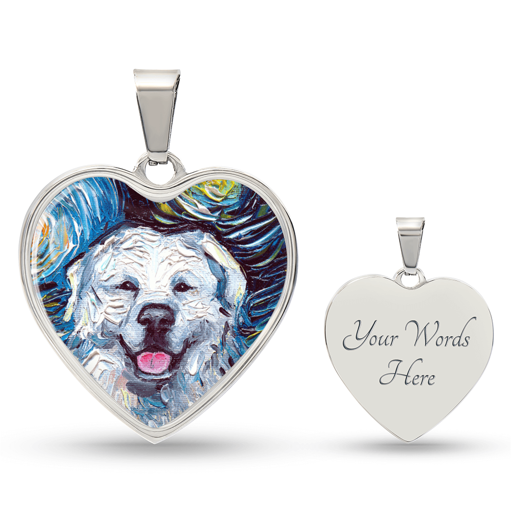 Great Pyrenees Portrait Starry Night Heart Necklace