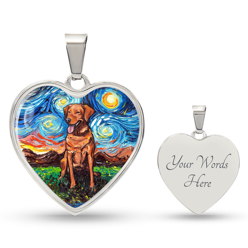 Fox Red Labrador Starry Night Heart Necklace