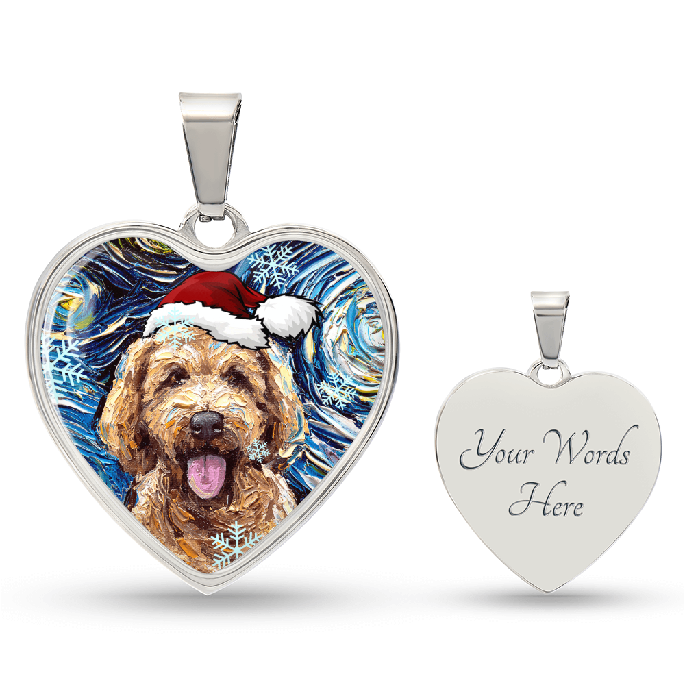 Goldendoodle Christmas Heart Necklace