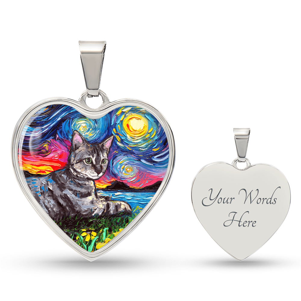 Virginia Gray Tabby Starry Night Heart Necklace