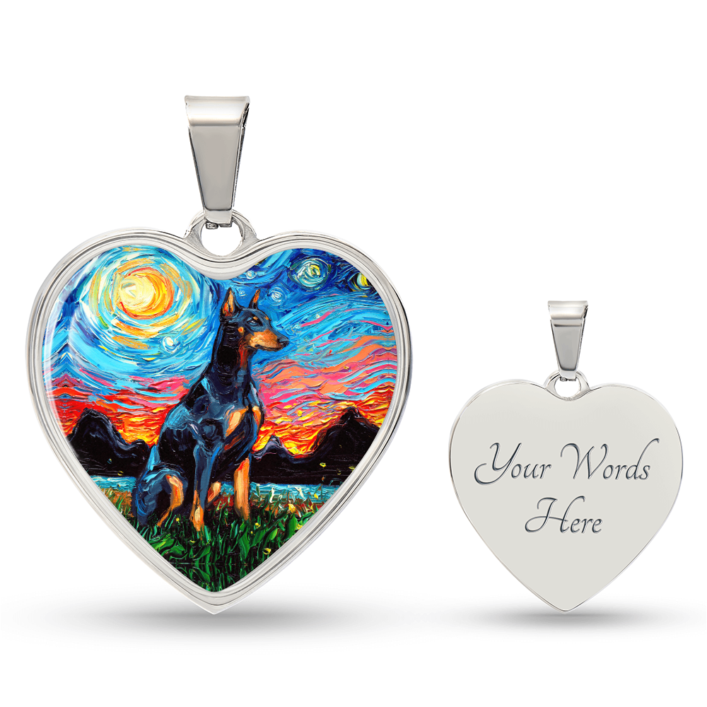 Doberman Pinscher Starry Night Heart Necklace
