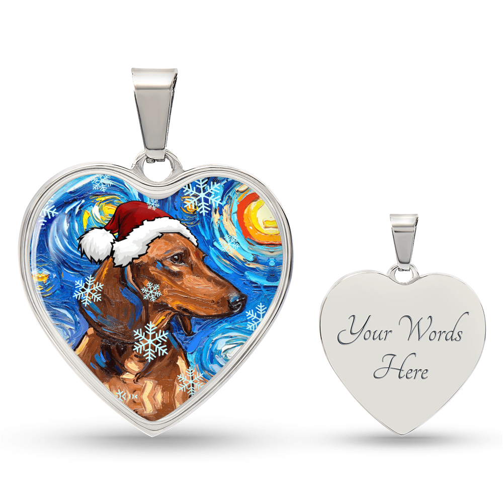 Brown Dachshund Christmas Necklace