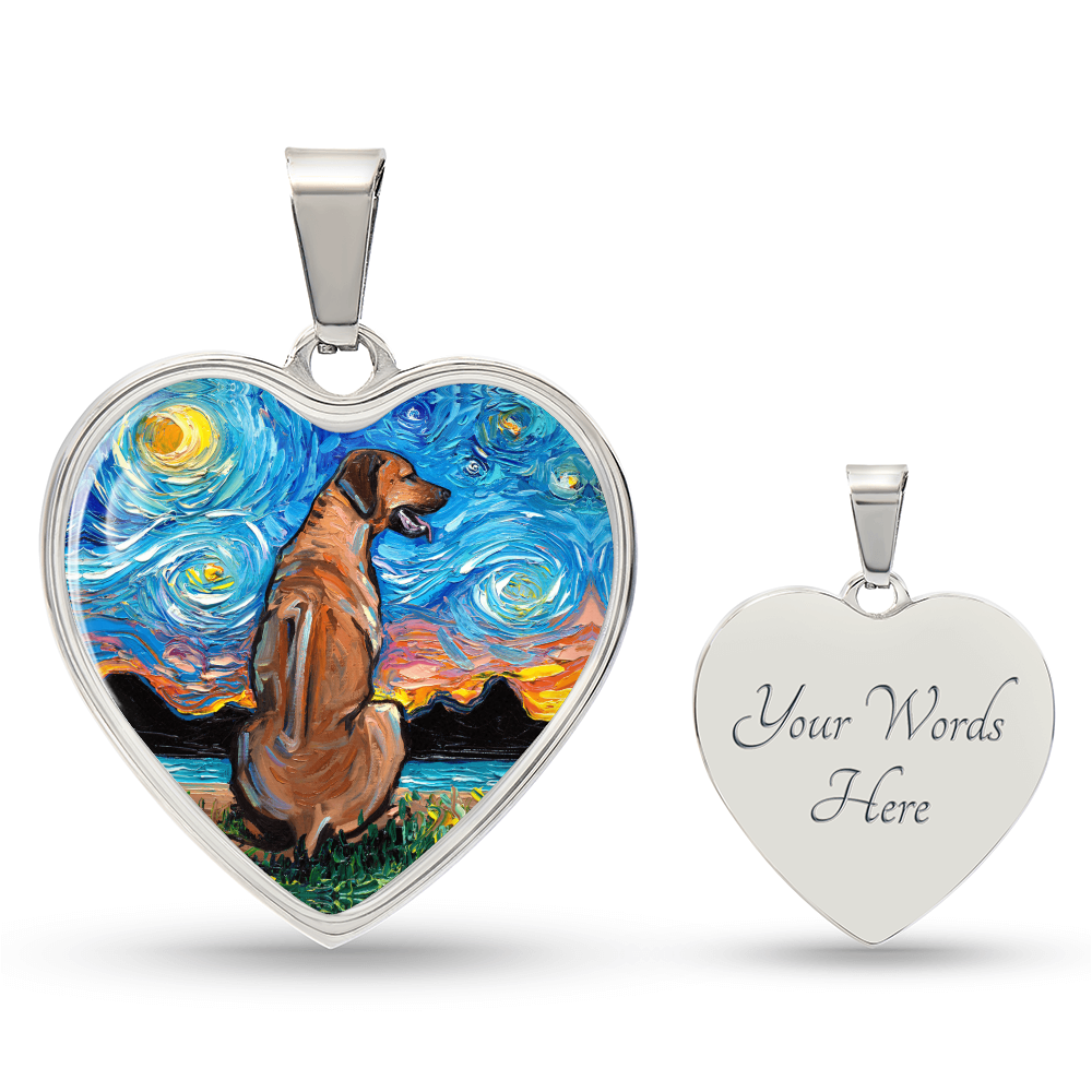 Rhodesian Ridgeback Starry Night Heart Necklace
