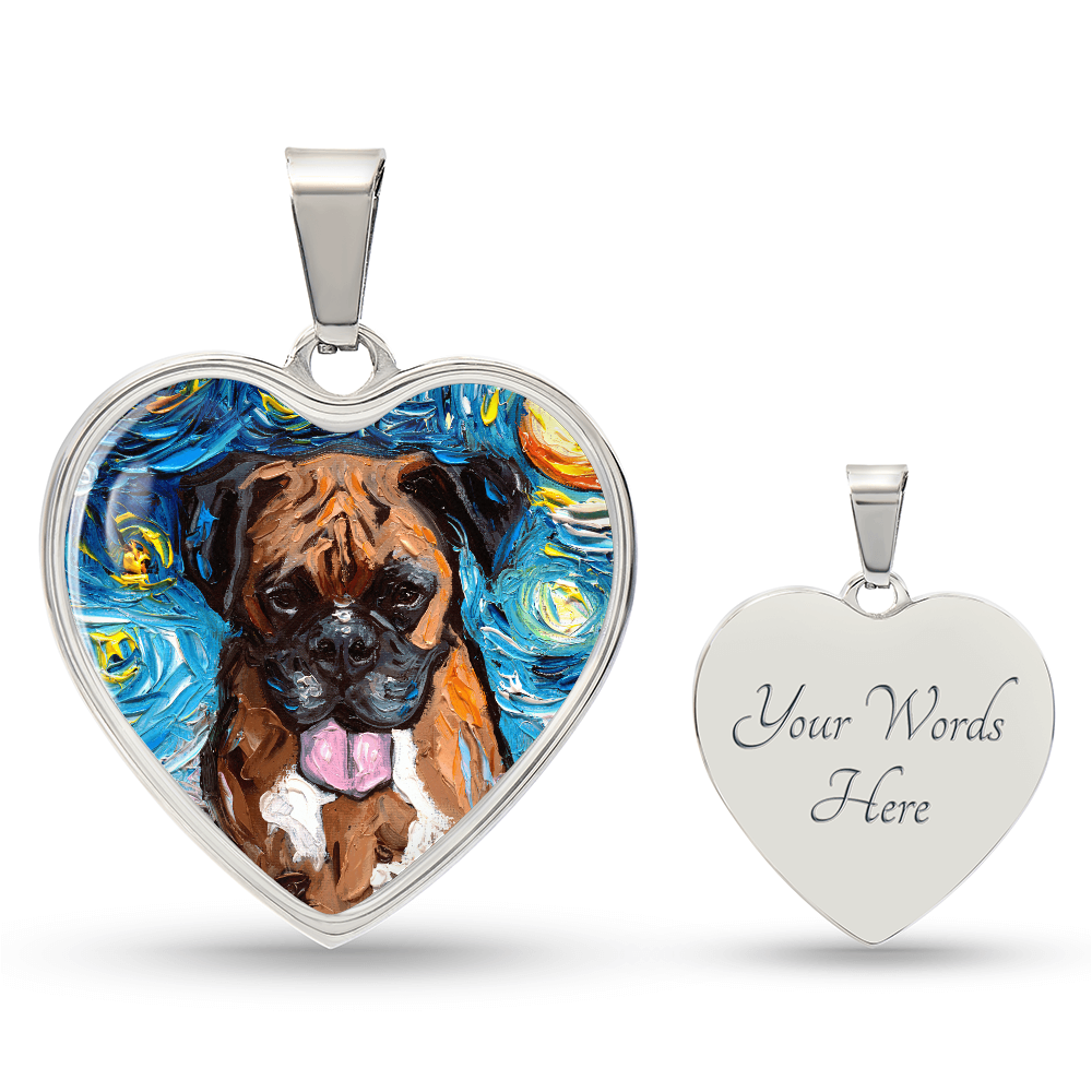 Boxer Portrait Starry Night Heart Necklace