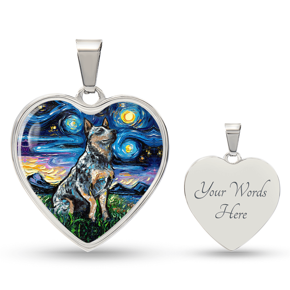 Blue Heeler Starry Night Heart Necklace