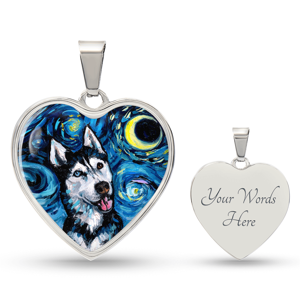Happy Husky Starry Night Heart Necklace