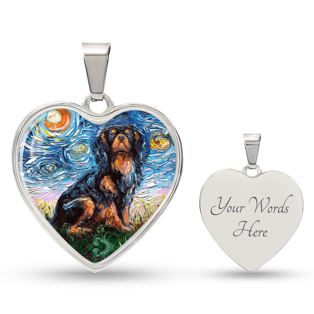 Black and Tan Cavalier King Charles Spaniel Starry Night Heart Necklace