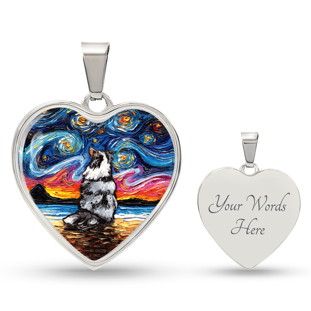 Merle Shetland Sheepdog Starry Night Heart Necklace