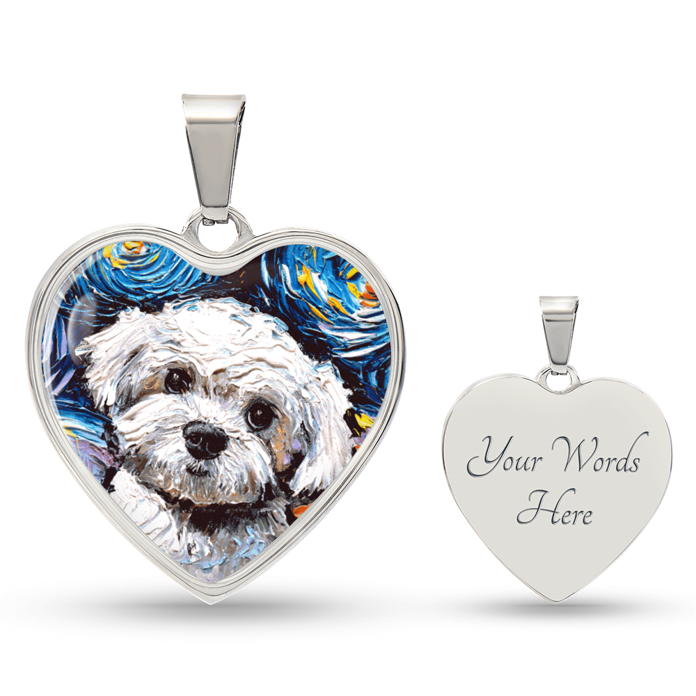 Maltipoo Portrait Starry Night Heart Necklace