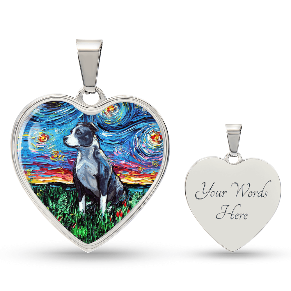 Pit Bull Starry Night Heart Necklace