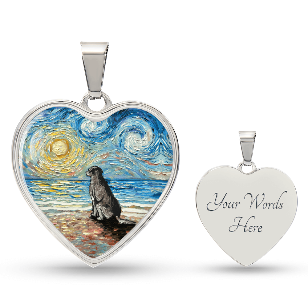 Beach Days - Silver Labrador Starry Night Heart Necklace