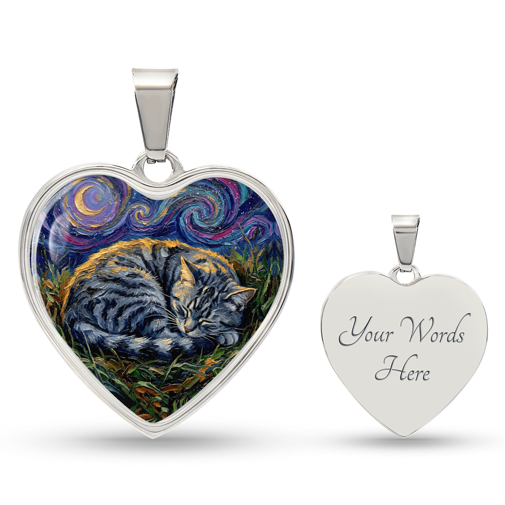 Sleepy American Shorthair Tabby Heart Necklace