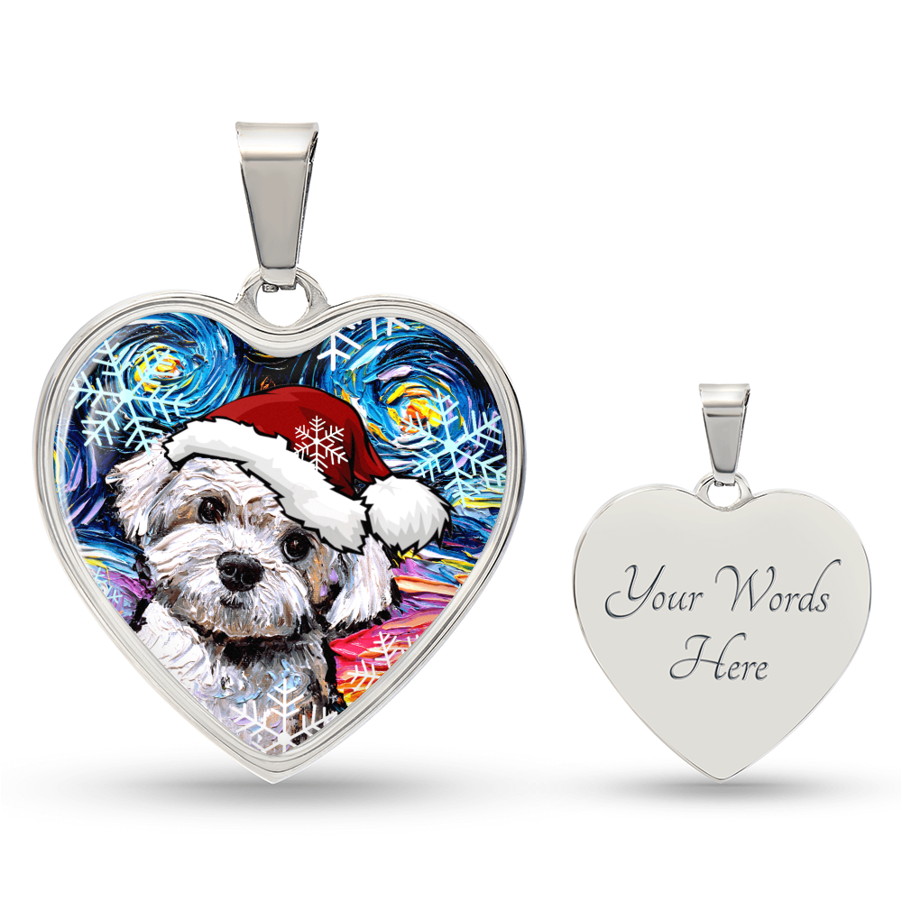 Maltipoo Christmas Heart Necklace