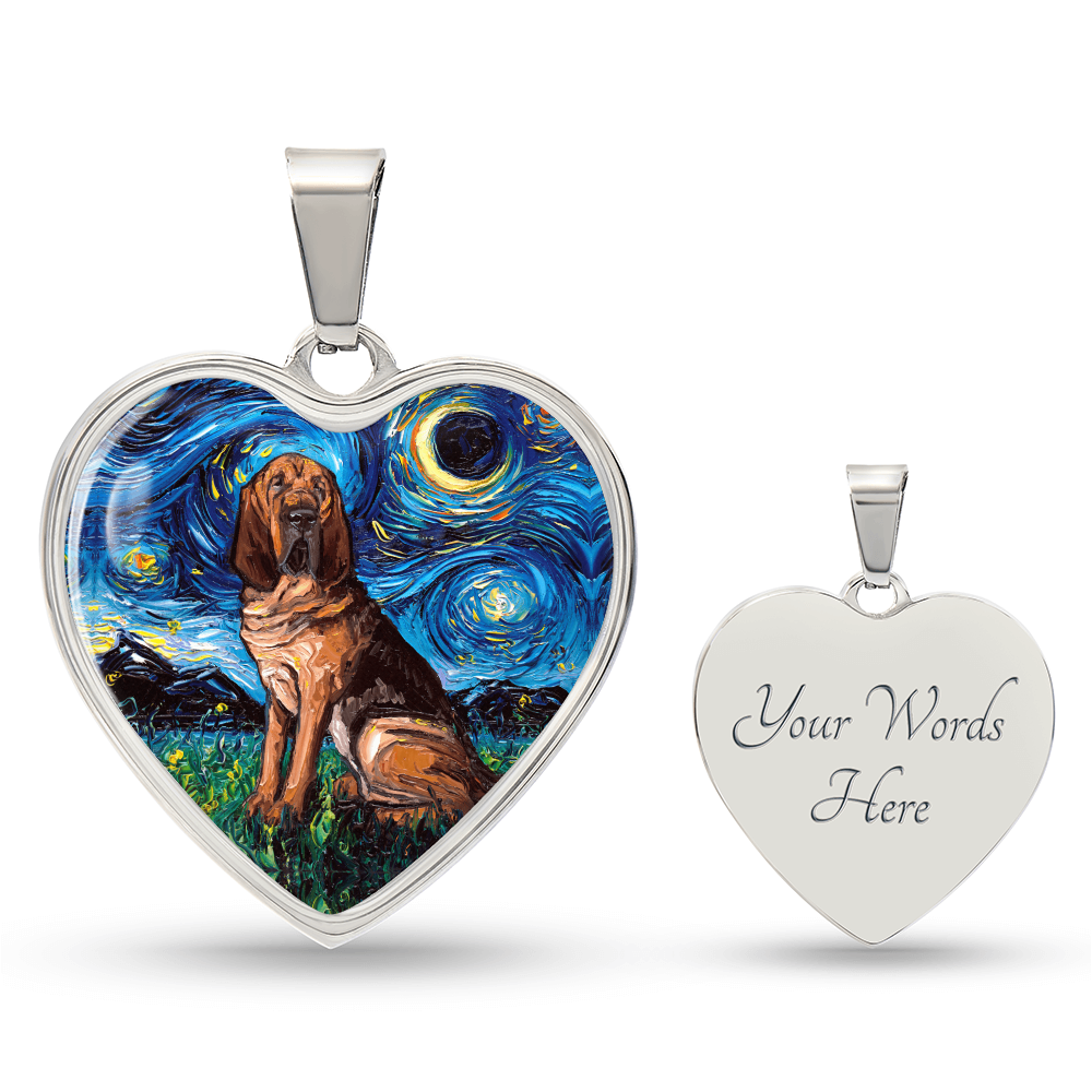 Bloodhound Starry Night Heart Necklace