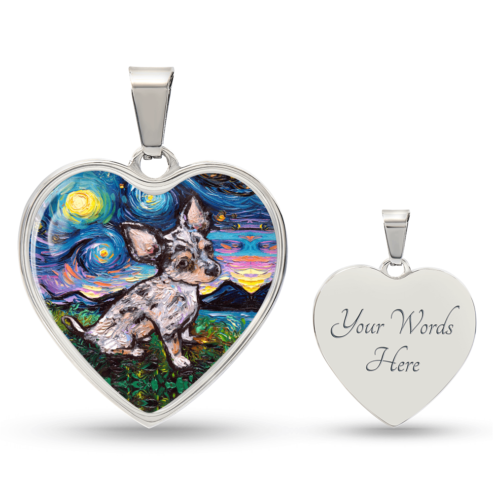 Merle Teacup Chihuahua Starry Night Heart Necklace