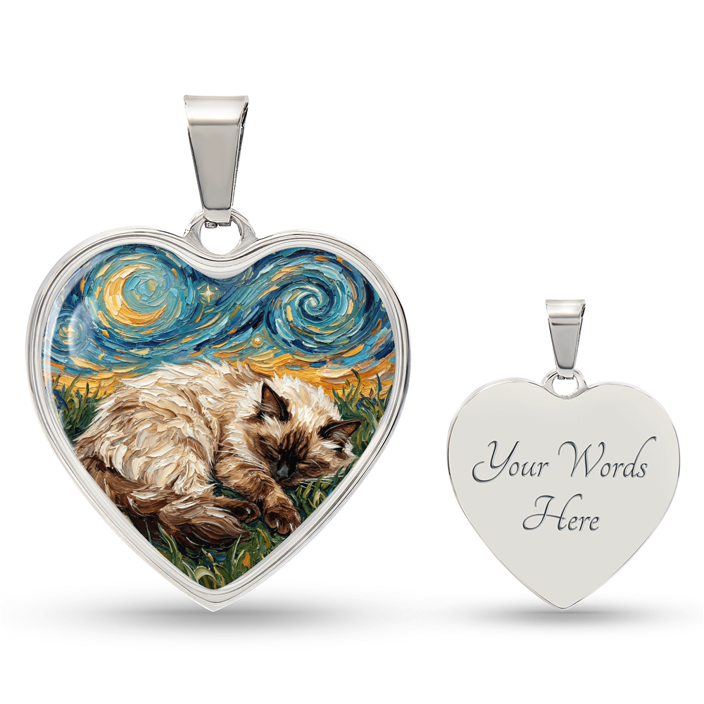 Sleepy Birman Night Heart Necklace