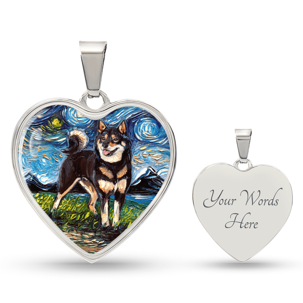 Black and Tan Shiba Inu Starry Night Heart Necklace
