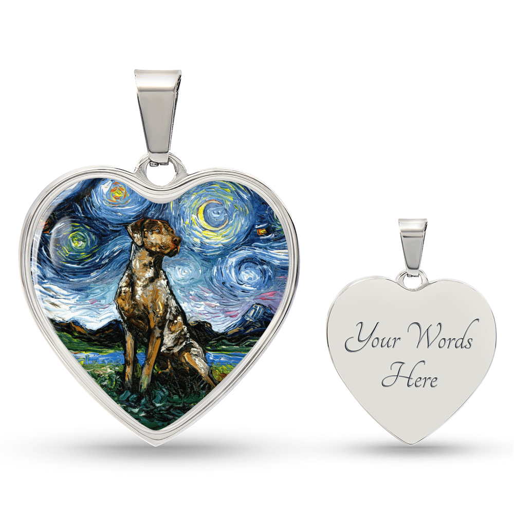 Catahoula Leopard Dog Starry Night Heart Necklace