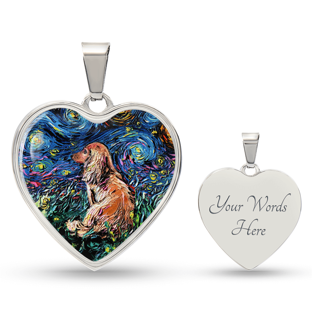 Brown Long Hair Dachshund Starry Night Heart Necklace