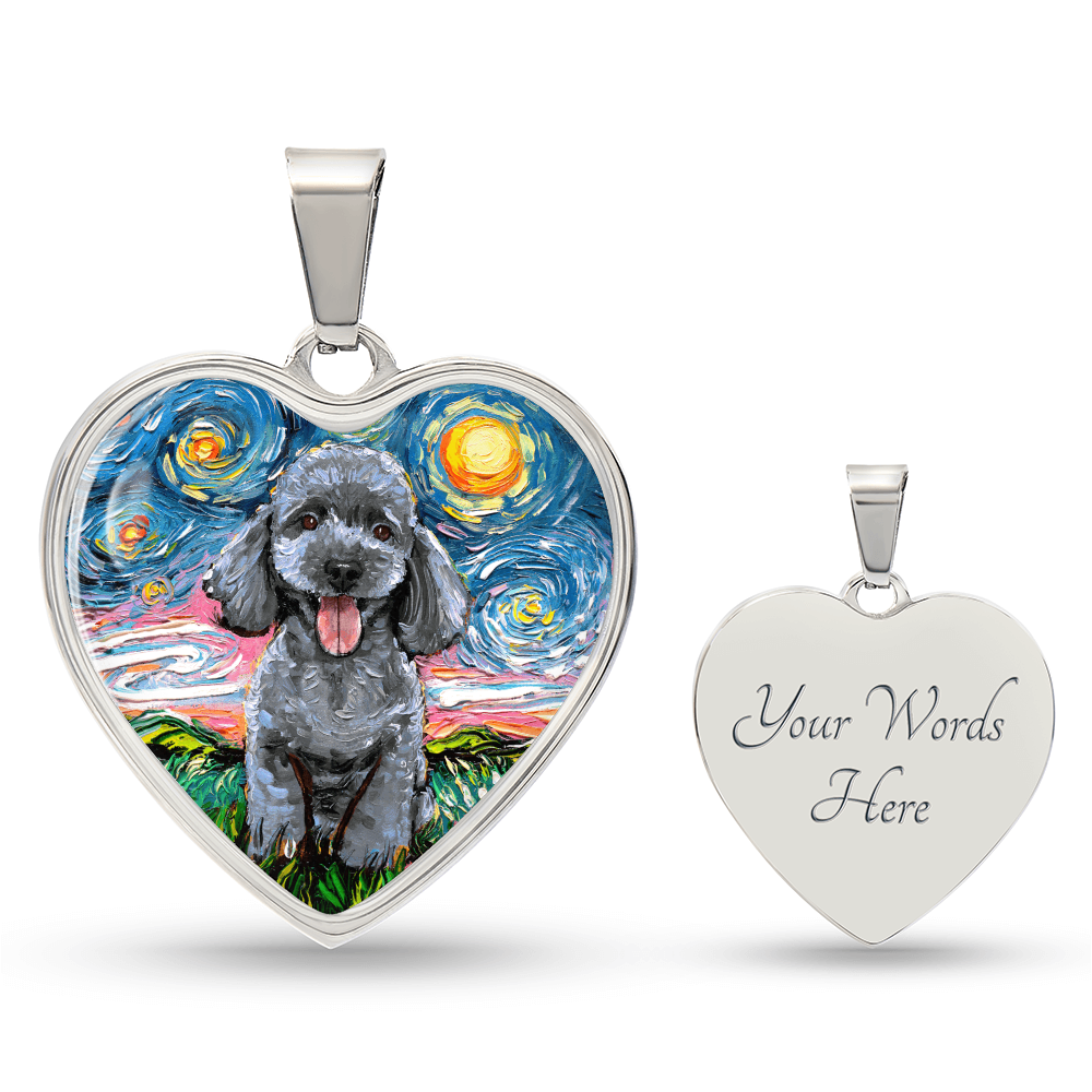 Silver Poodle Starry Night Heart Necklace