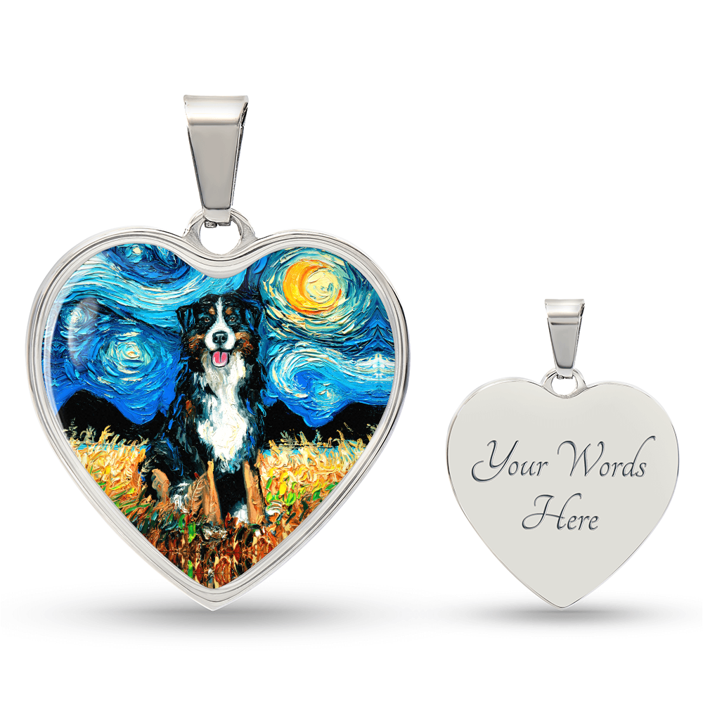 Bernese Mountain Dog Starry Night Heart Necklace