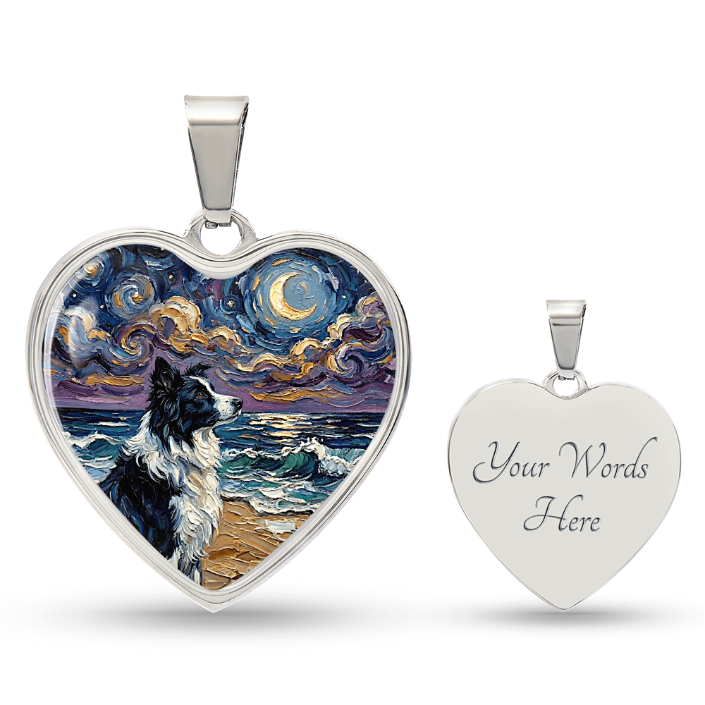Border Collie Portrait Heart Necklace