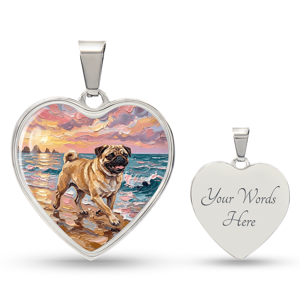 Summer Sunset - Fawn Pug Heart Necklace