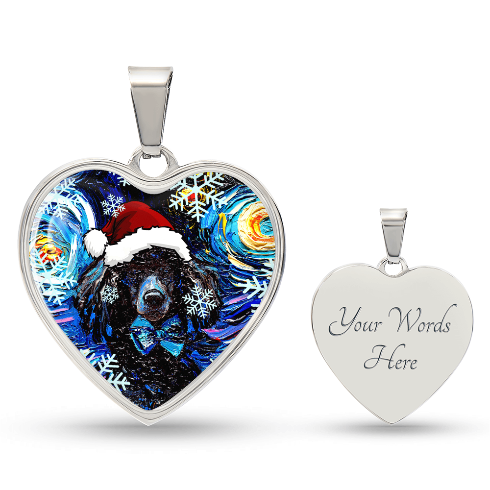 Santa Black Poodle Heart Necklace