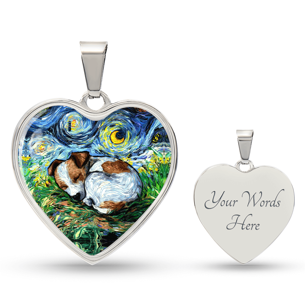 Sleeping Jack Russell Terrier Starry Night Heart Necklace