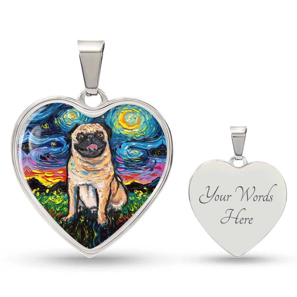 Fawn Pug Starry Night Heart Necklace