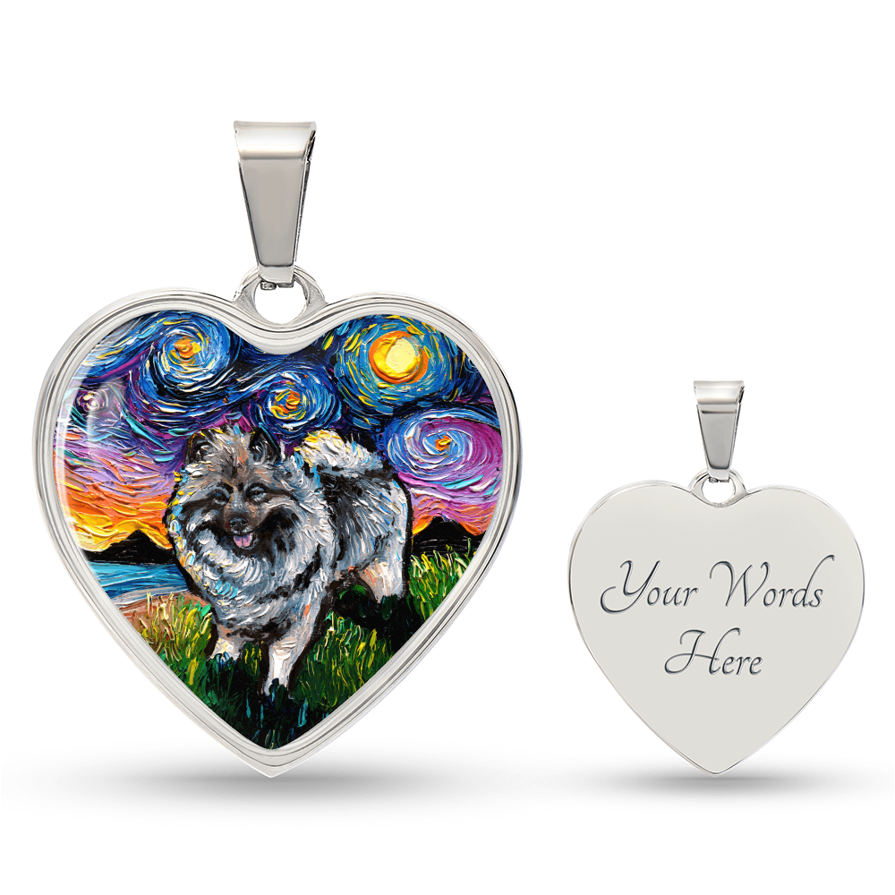Keeshond Starry Night Heart Necklace