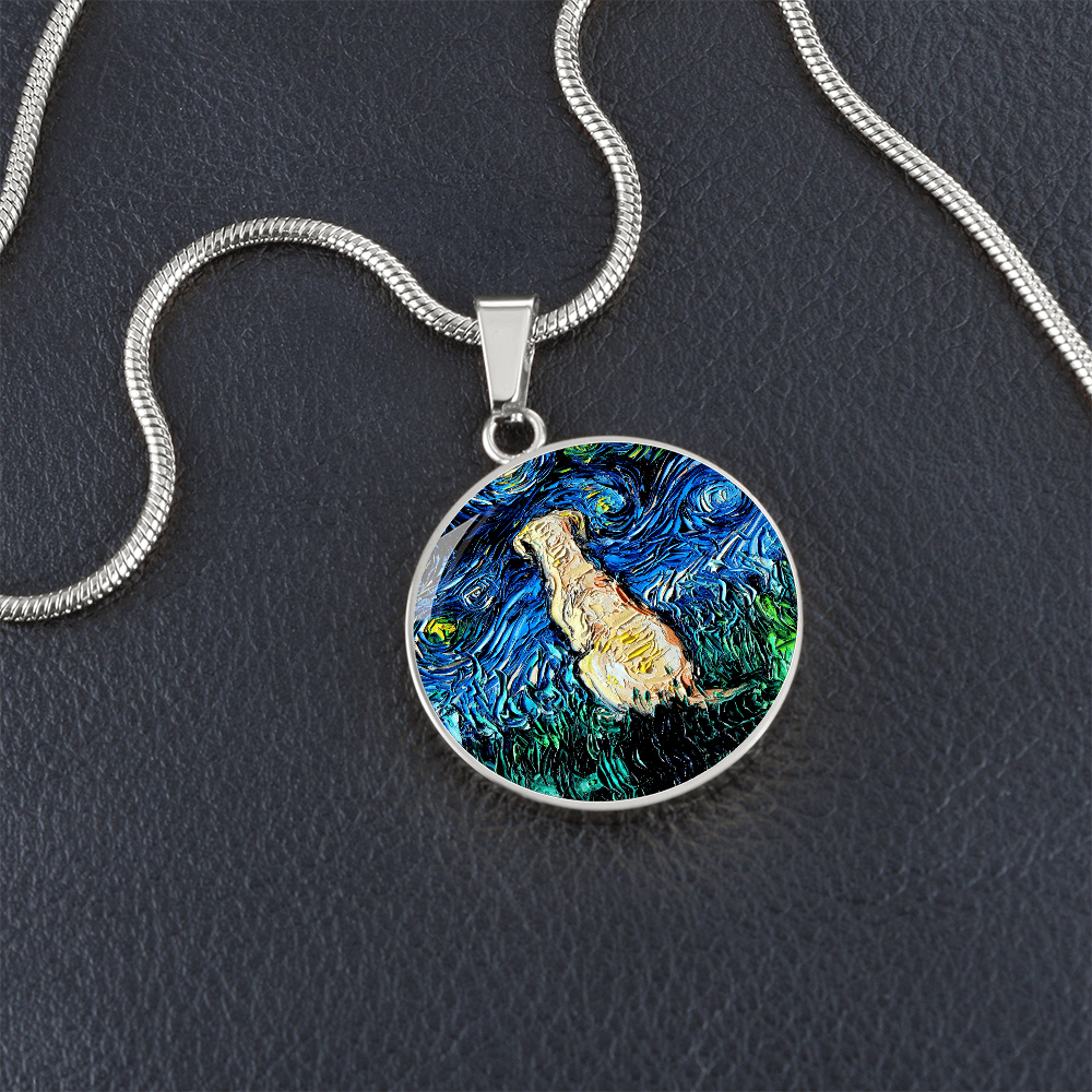 Yellow Labrador Back Starry Night Round Necklace