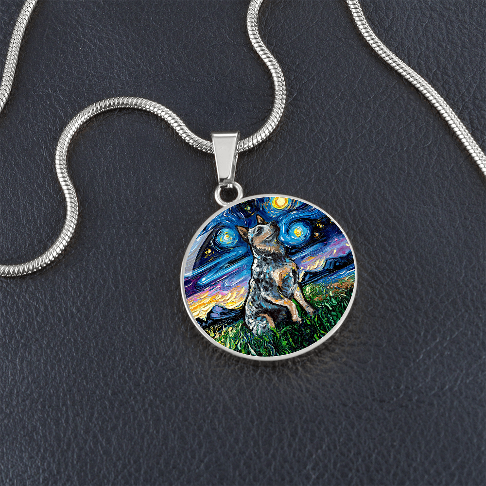 Blue Heeler Starry Night Round Necklace