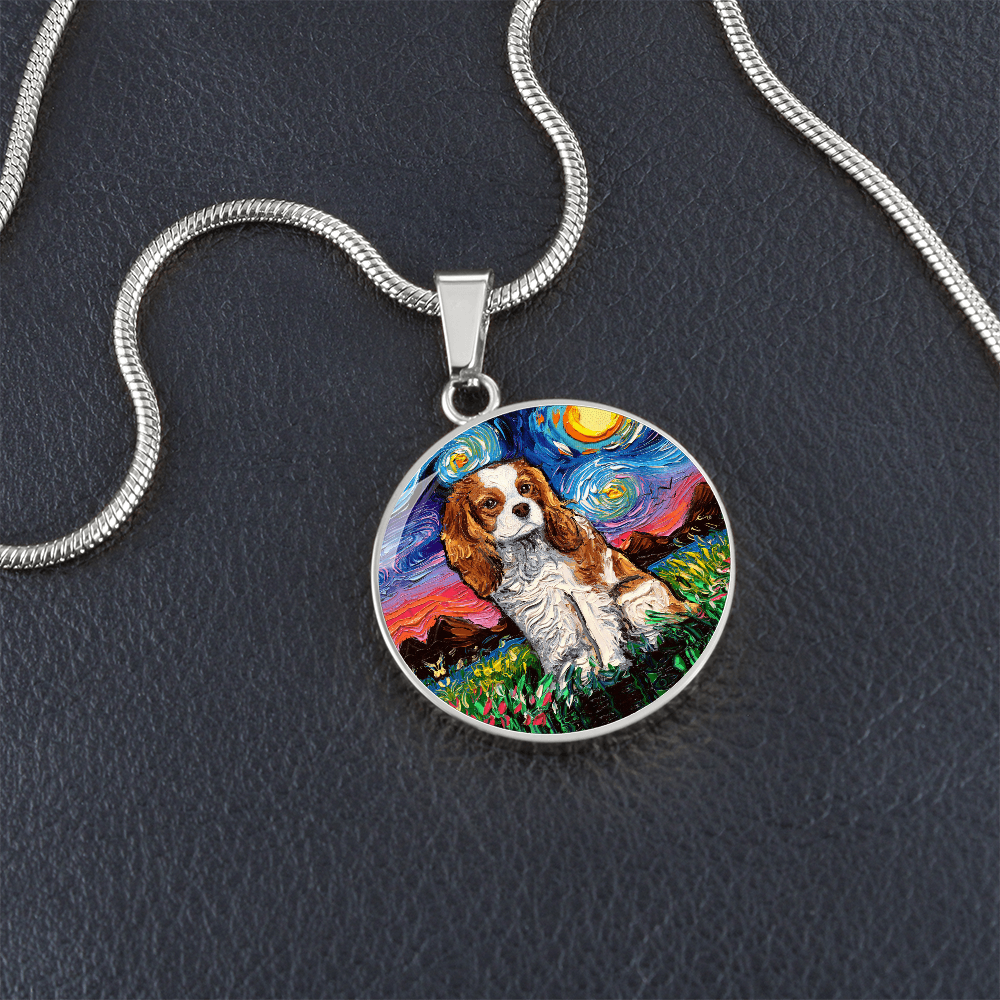 Blenheim Spaniel Starry Night Round Necklace