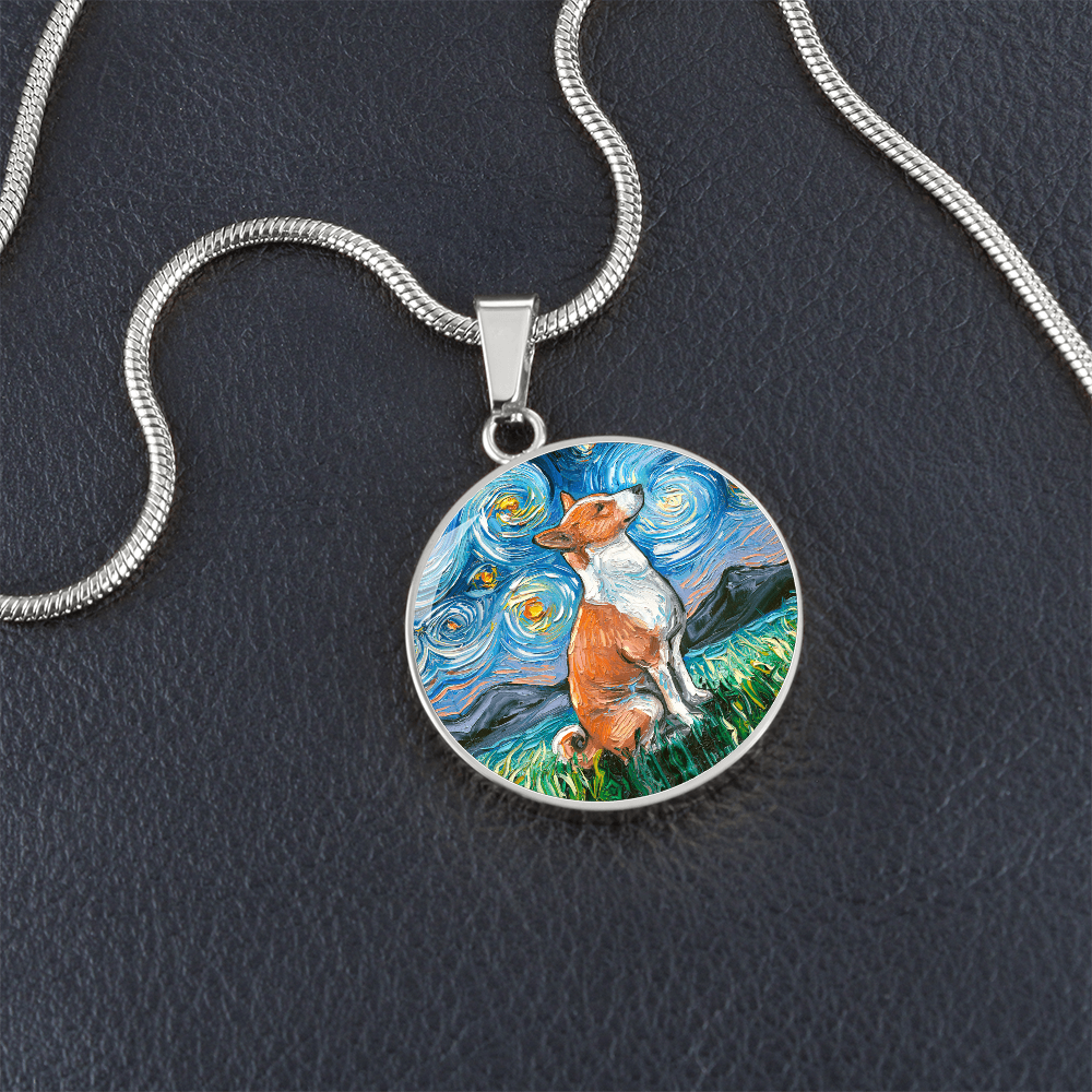 Basenji Starry Night Round Necklace