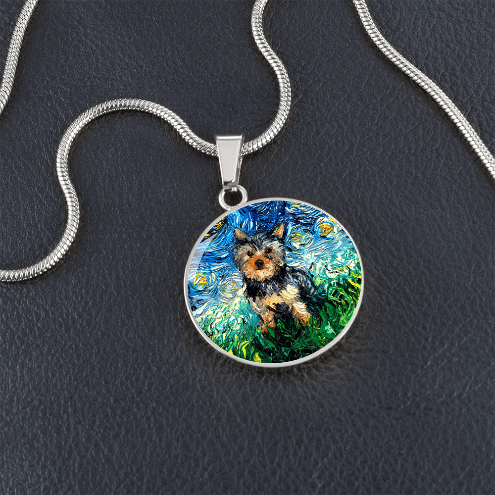 Yorkshire Terrier Starry Night Round Necklace