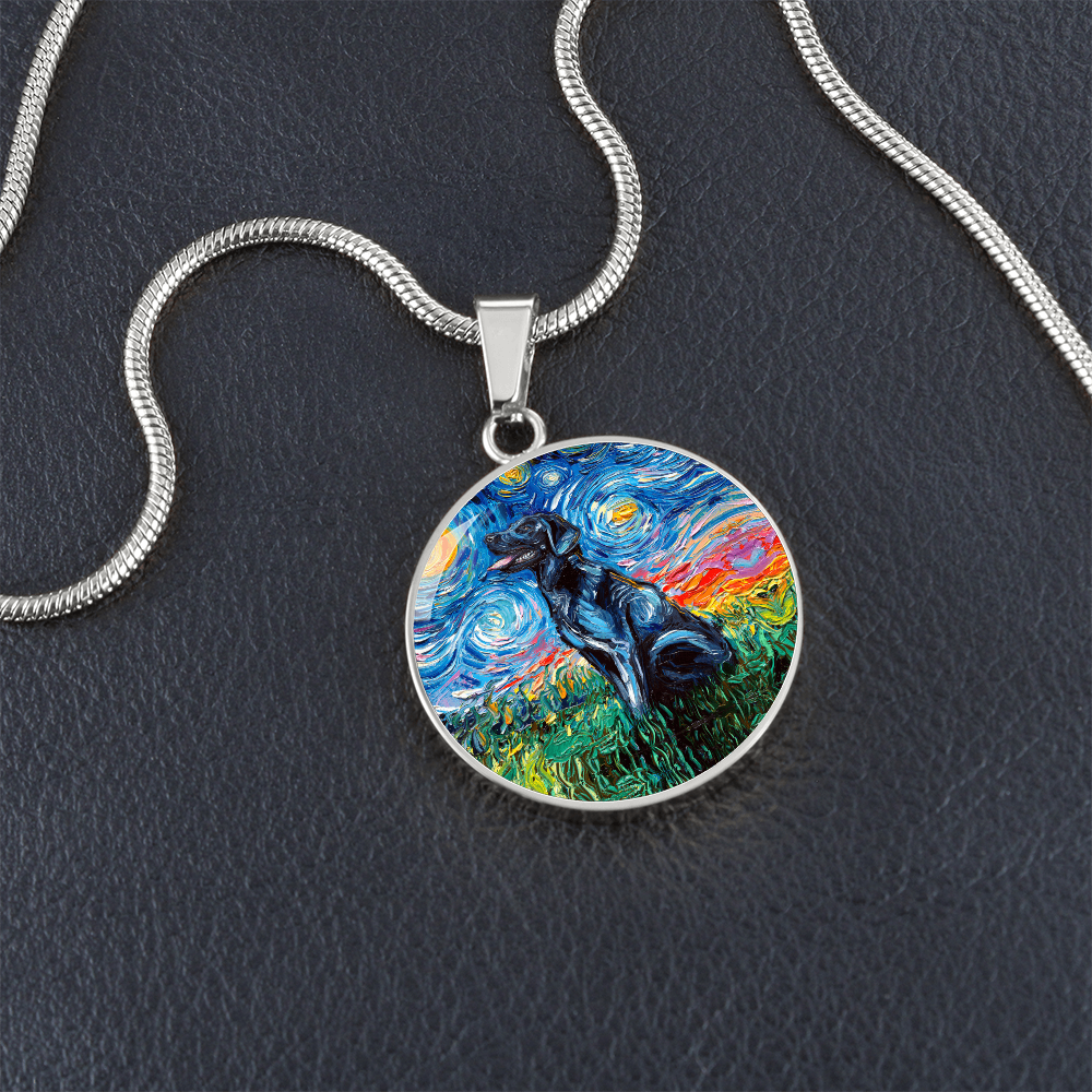 Black Labrador Starry Night Round Necklace